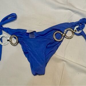Beach Bunny Bronze Blue Bikini Bottom S Crystal Ring Tie Side Ruched Back,Summer